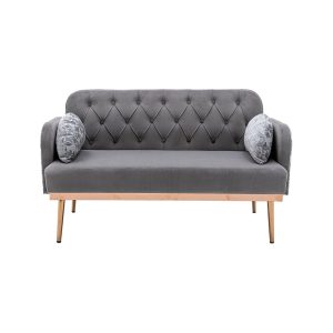 Velvet Sofa, Button Tufted Couch With 2 Pillows